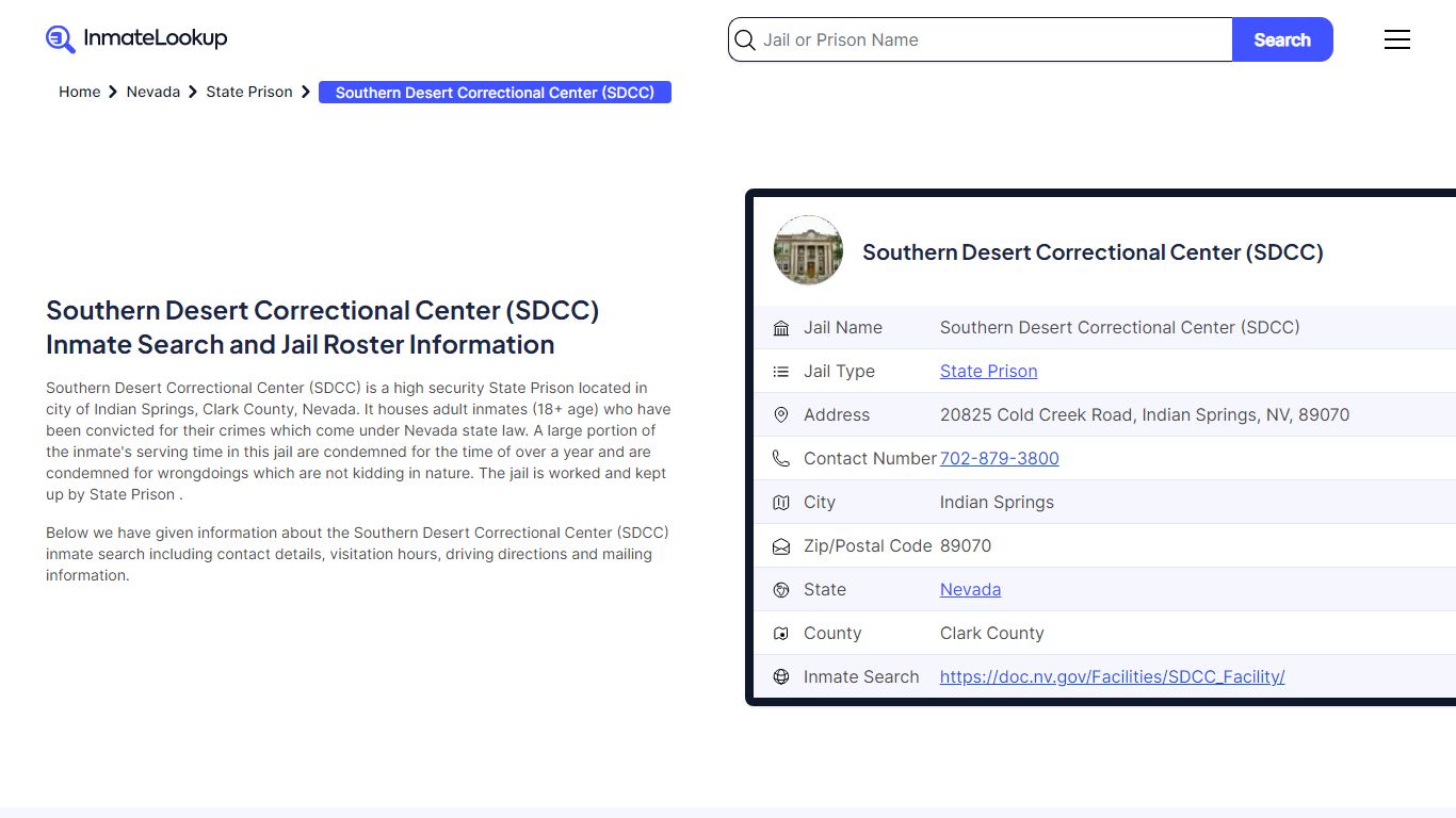 Southern Desert Correctional Center (SDCC) Inmate Search and Jail ...