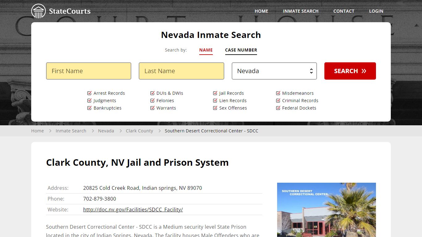 Southern Desert Correctional Center - SDCC Inmate Records Search ...