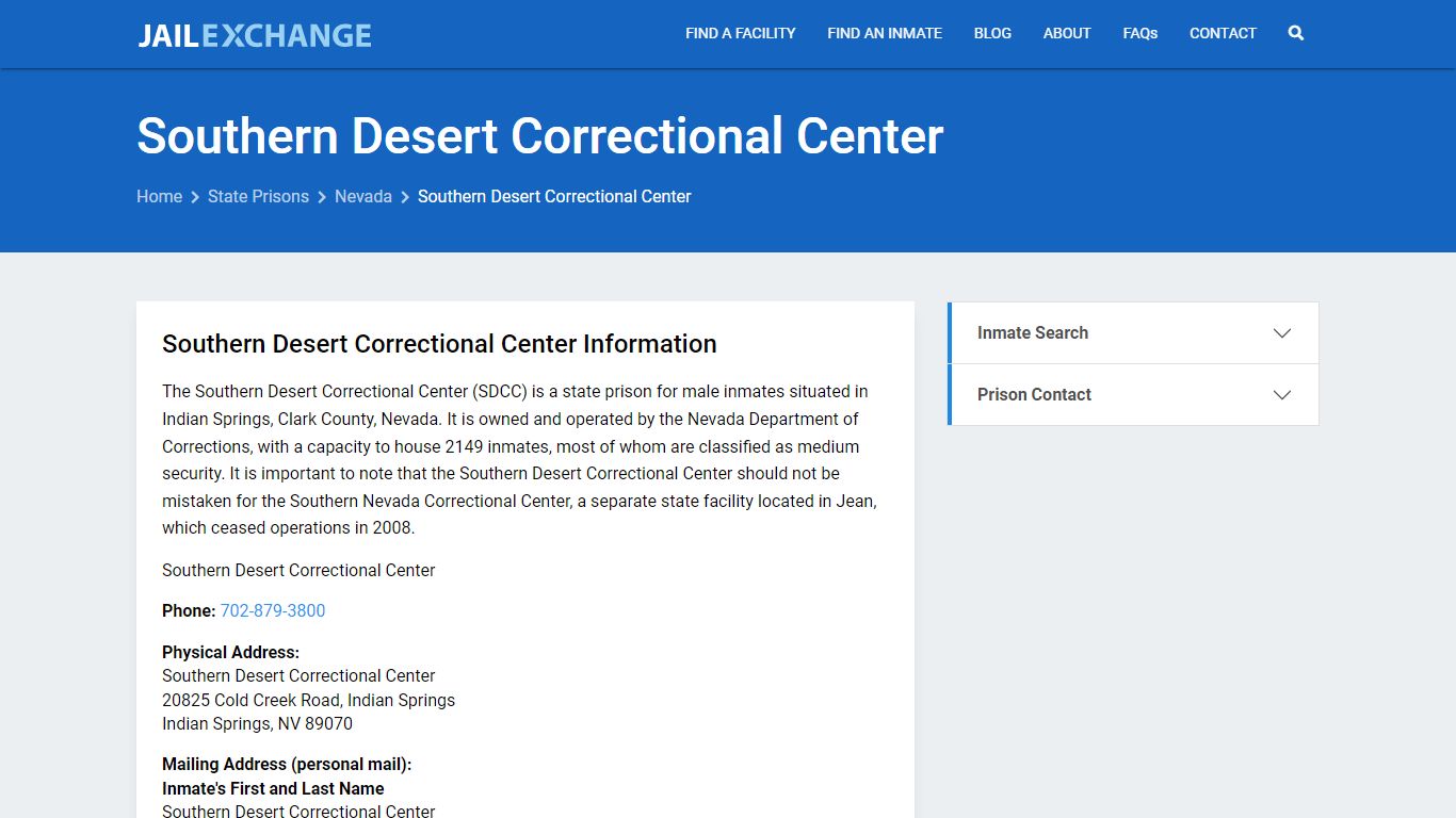 Southern Desert Correctional Center Inmate Search, NV - Jail Exchange
