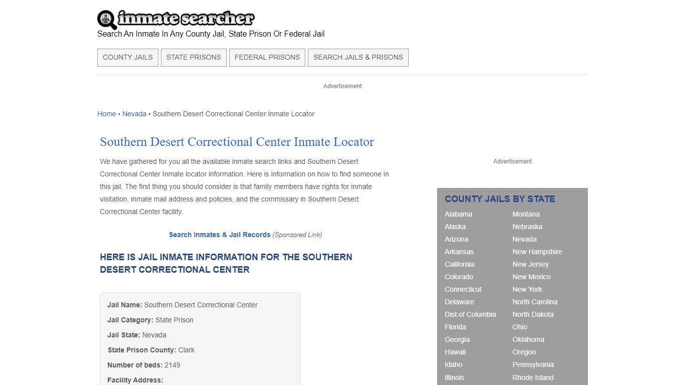 Southern Desert Correctional Center Inmate Locator - Inmate Searcher